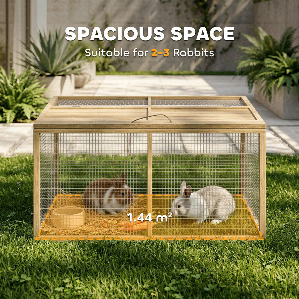 PawHut Natural Folding Wooden Rabbit Hutch with Openable Top Image 4