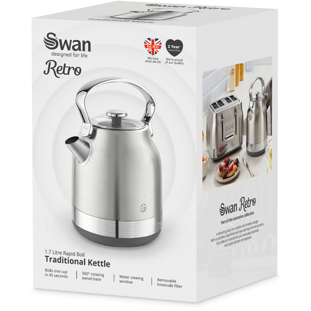 Swan Retro Revive Silver Rapid Boil 1.7L Traditional Kettle Image 2