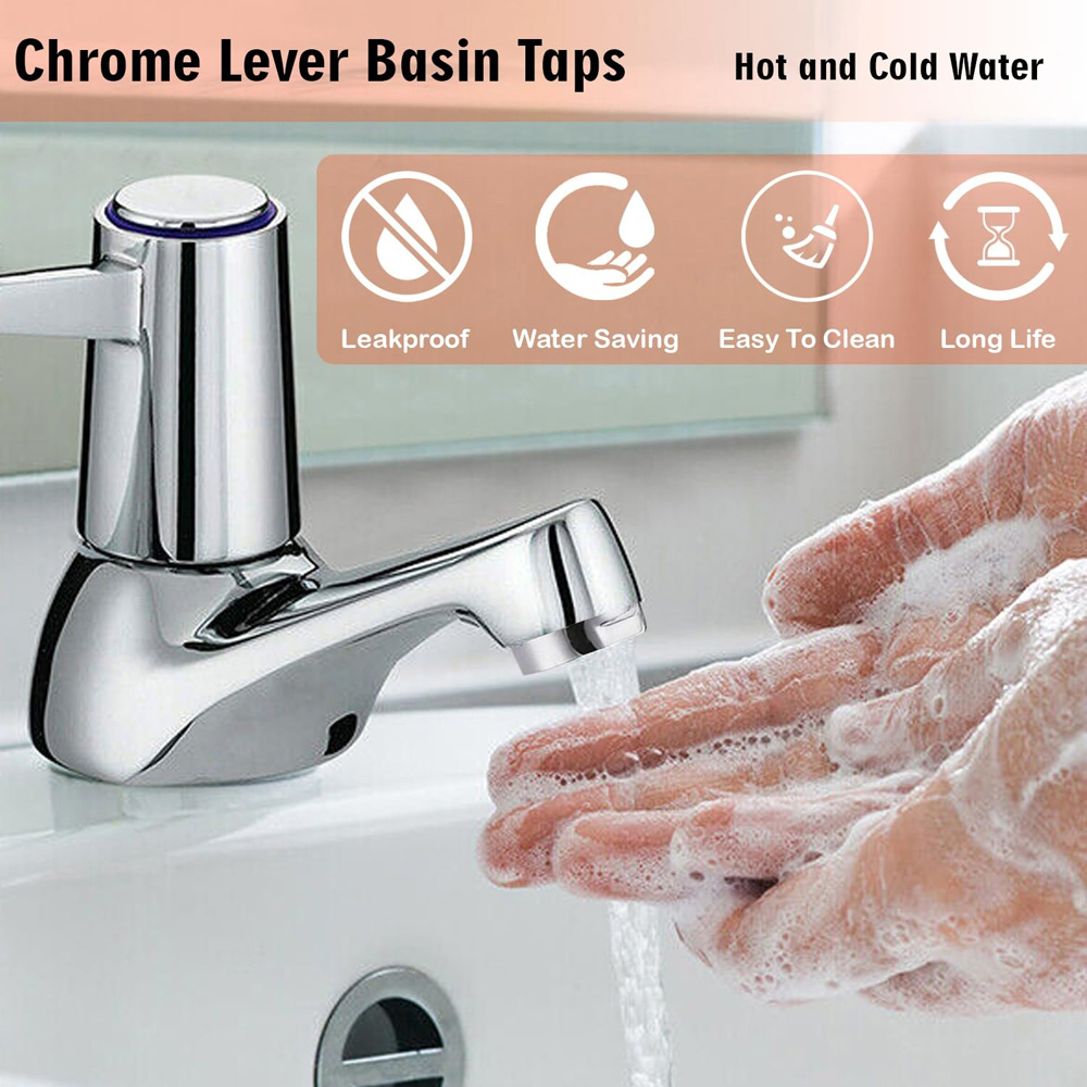 ATEK Chrome Hot and Cold Basin Sink Pillar Tap 1/2 inch 2 Pack Image 6