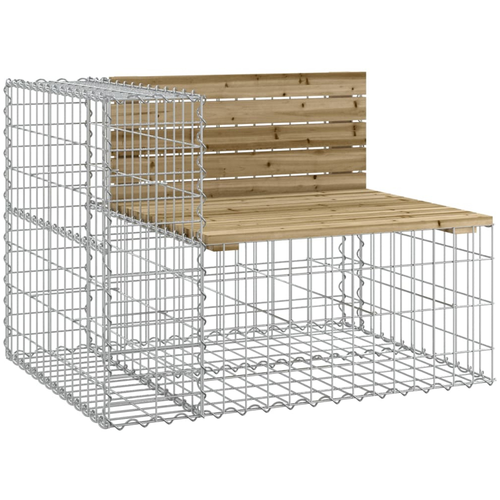 vidaXL 4 Seater Dark Brown Wood Pine Gabion Garden Bench Image 2