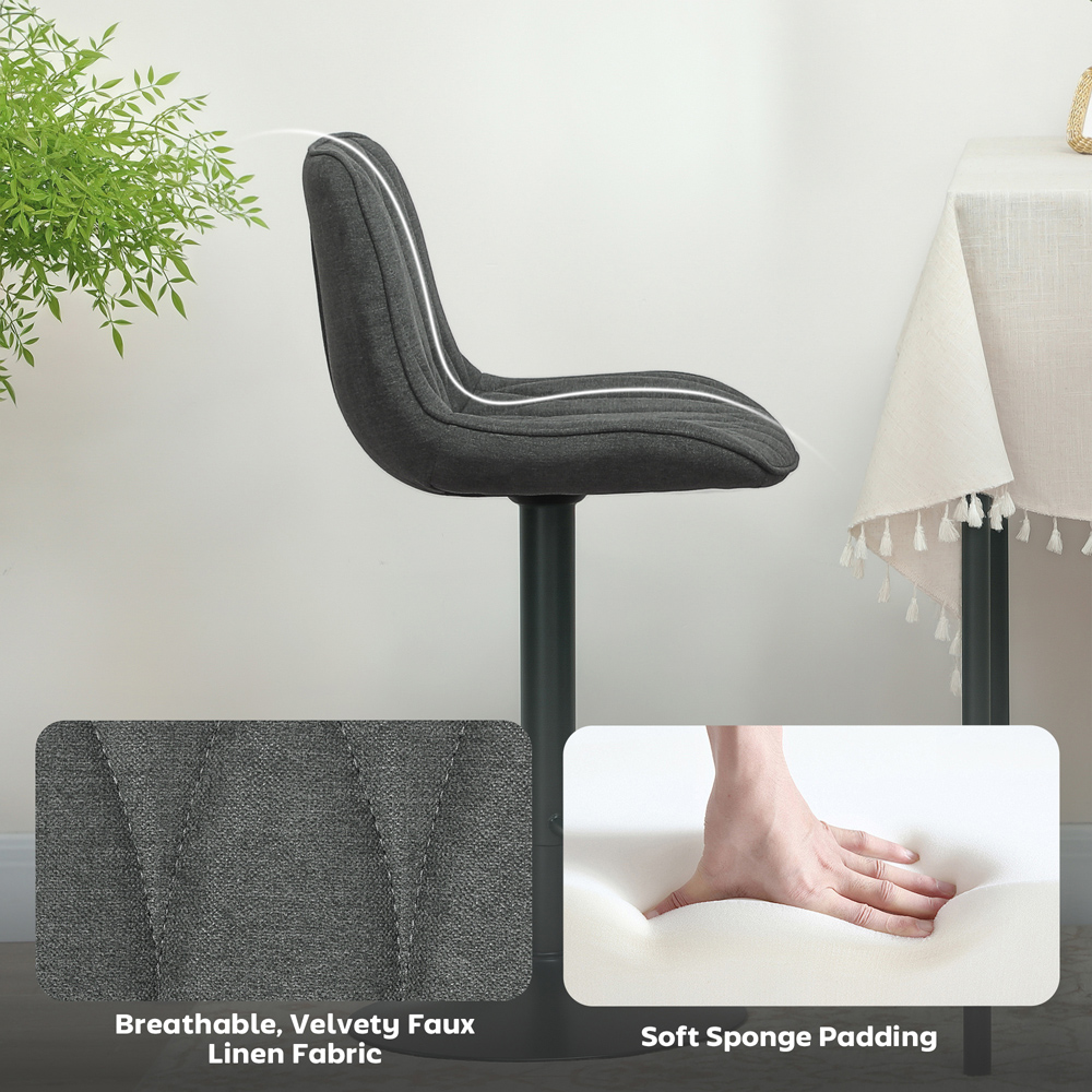 HOMCOM Charcoal Grey Modern Adjustable Swivel Bar Chair Set of 2 Image 7