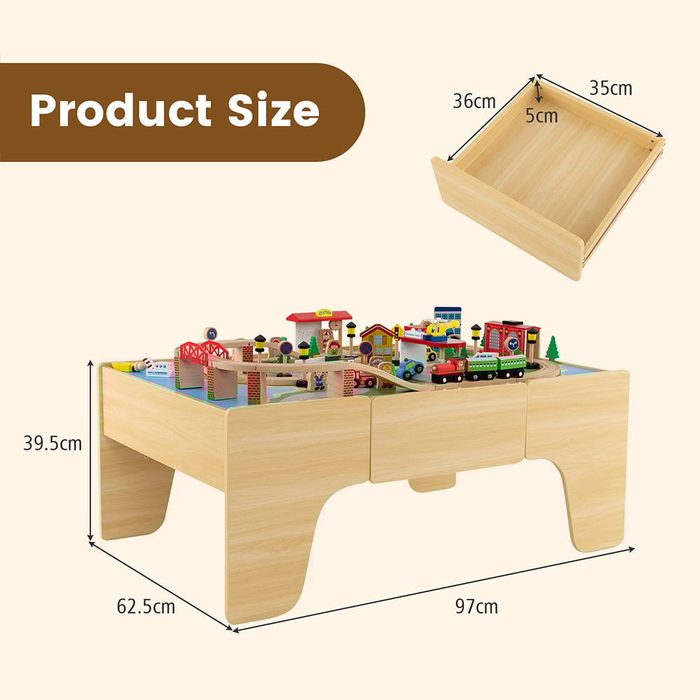 Costway Wooden Train Set with Reversible and Detachable Tabletop 84 Piece Image 9