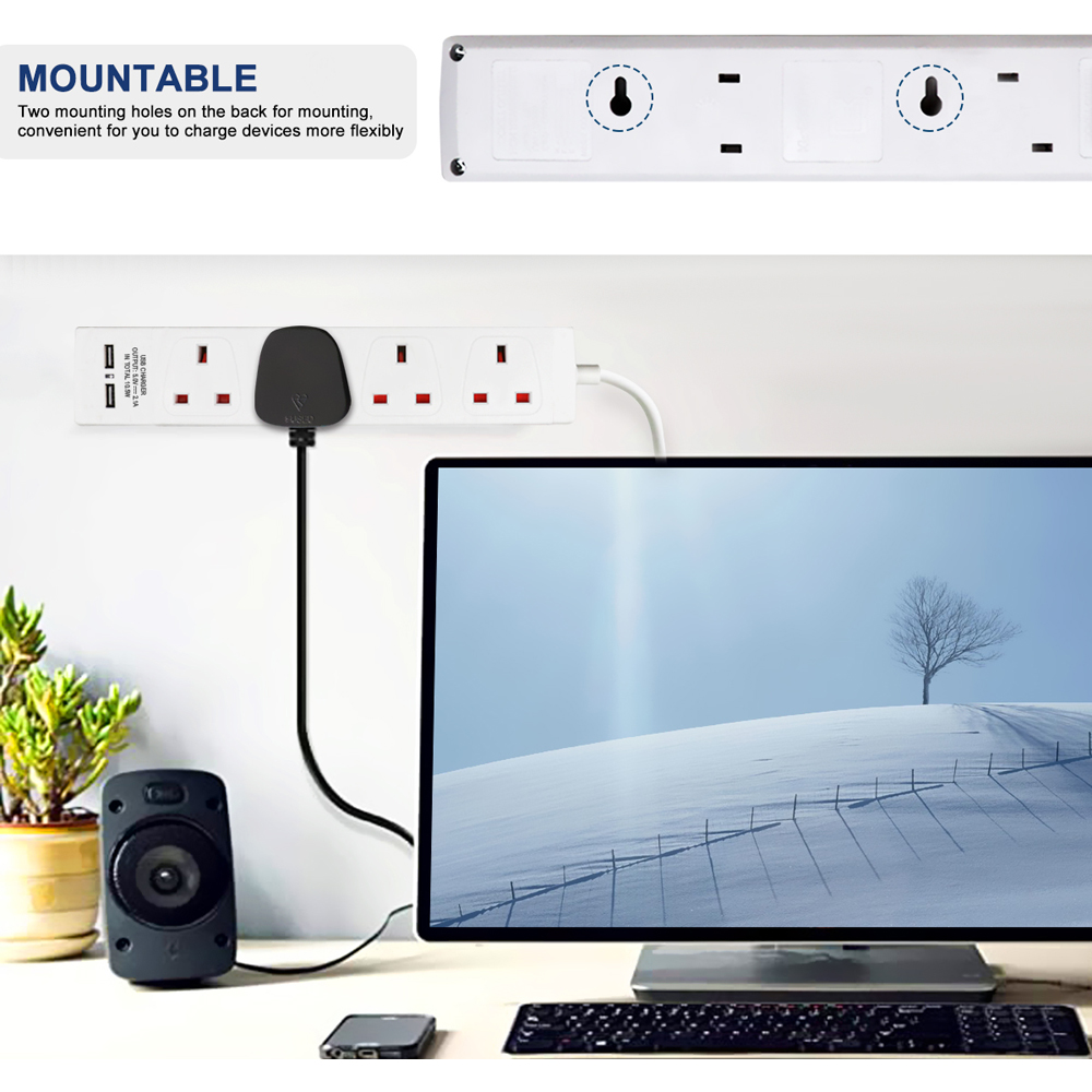 ExtraStar 13A 3m 4 Socket White Unswitched Extension Lead with 2 USB Port Image 2