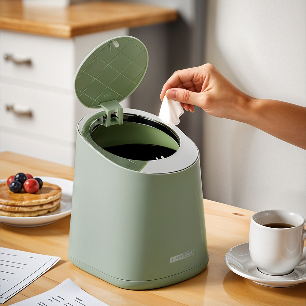 Living and Home Green Mini Tabletop Flap Lid Trash Bin Image 2