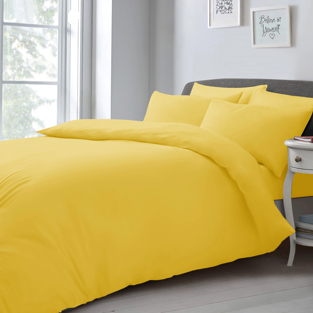 Velosso Single Yellow Plain Microfibre Duvet Cover Set Image 1