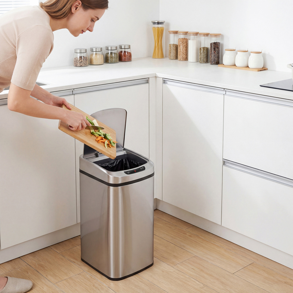 HOMCOM Silver Automatic Kitchen Sensor Bin with Removable Inner Bucket 12L Image 3