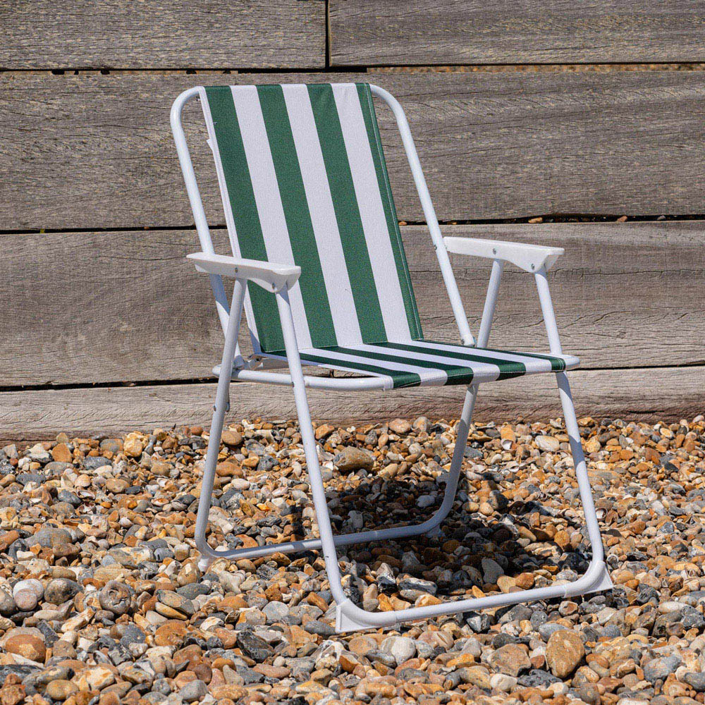 Harbour Housewares Green Stripe Folding Metal Beach Chair Image 4