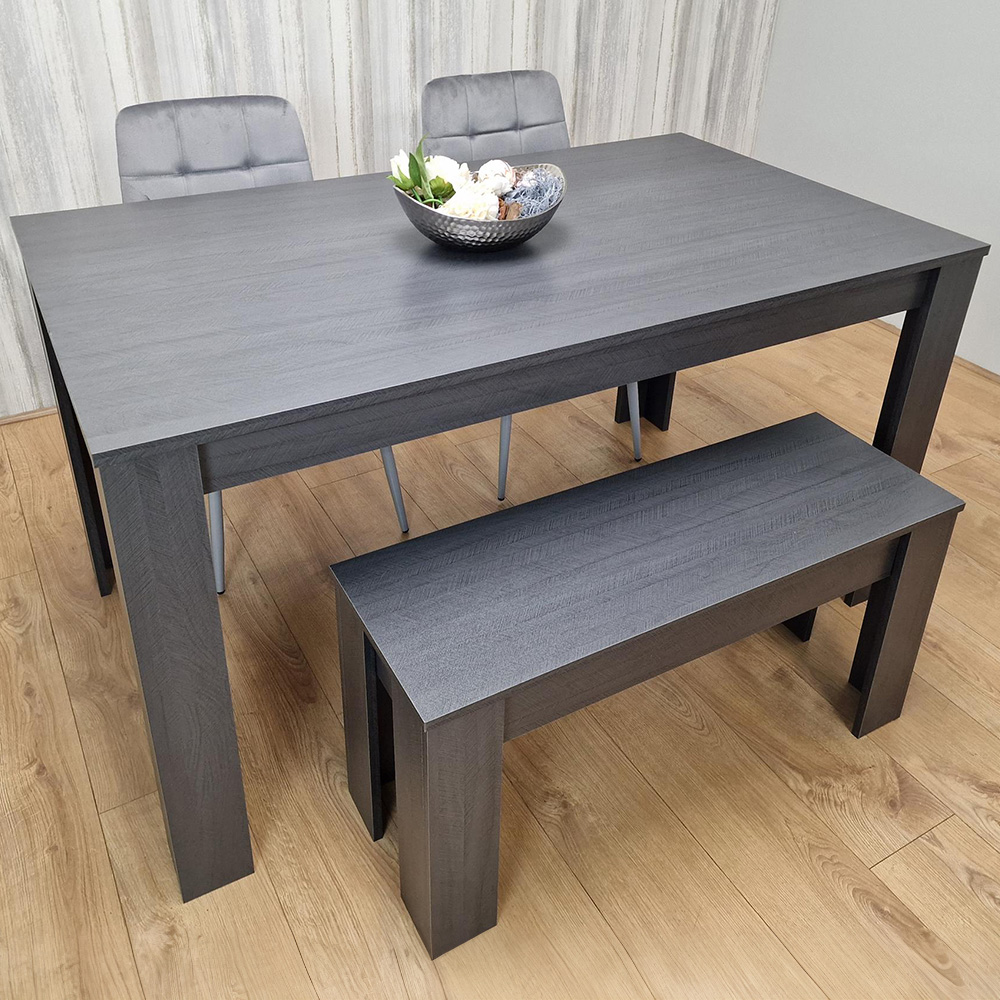 Kosy Koala 4 Seater Velvet Arrow Design Dining Bench Set Grey Image 1