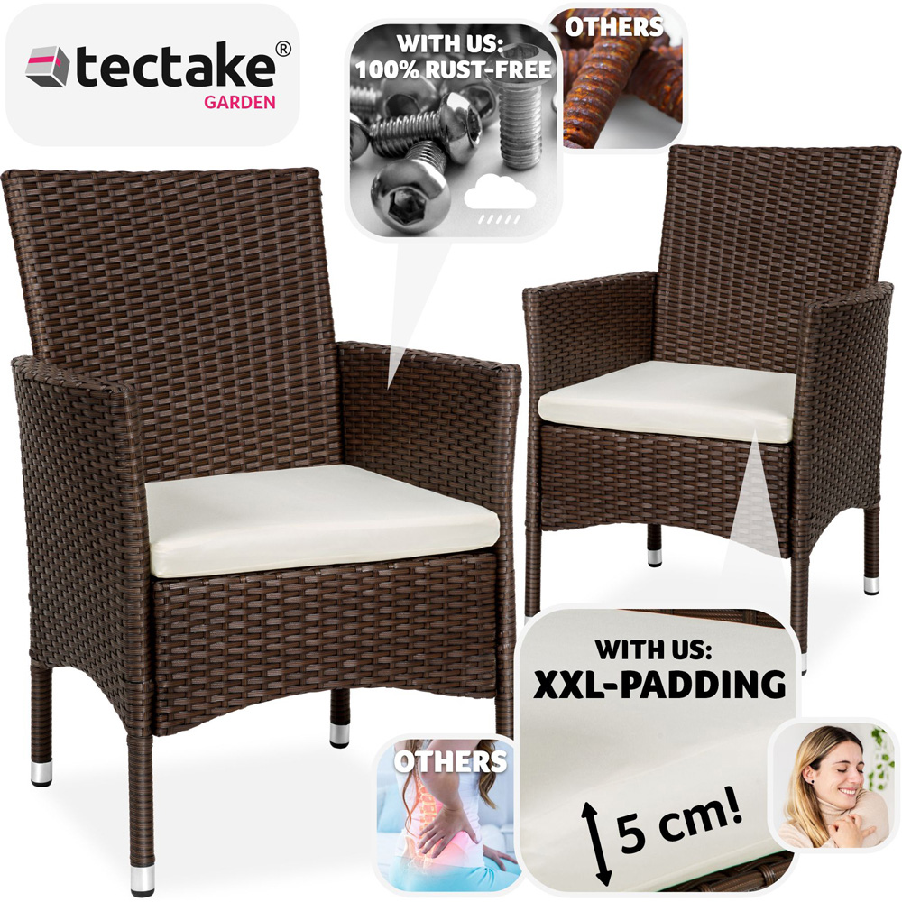 tectake Nantes Set of 2 Brown and Beige Polyrattan Garden Chair Image 3