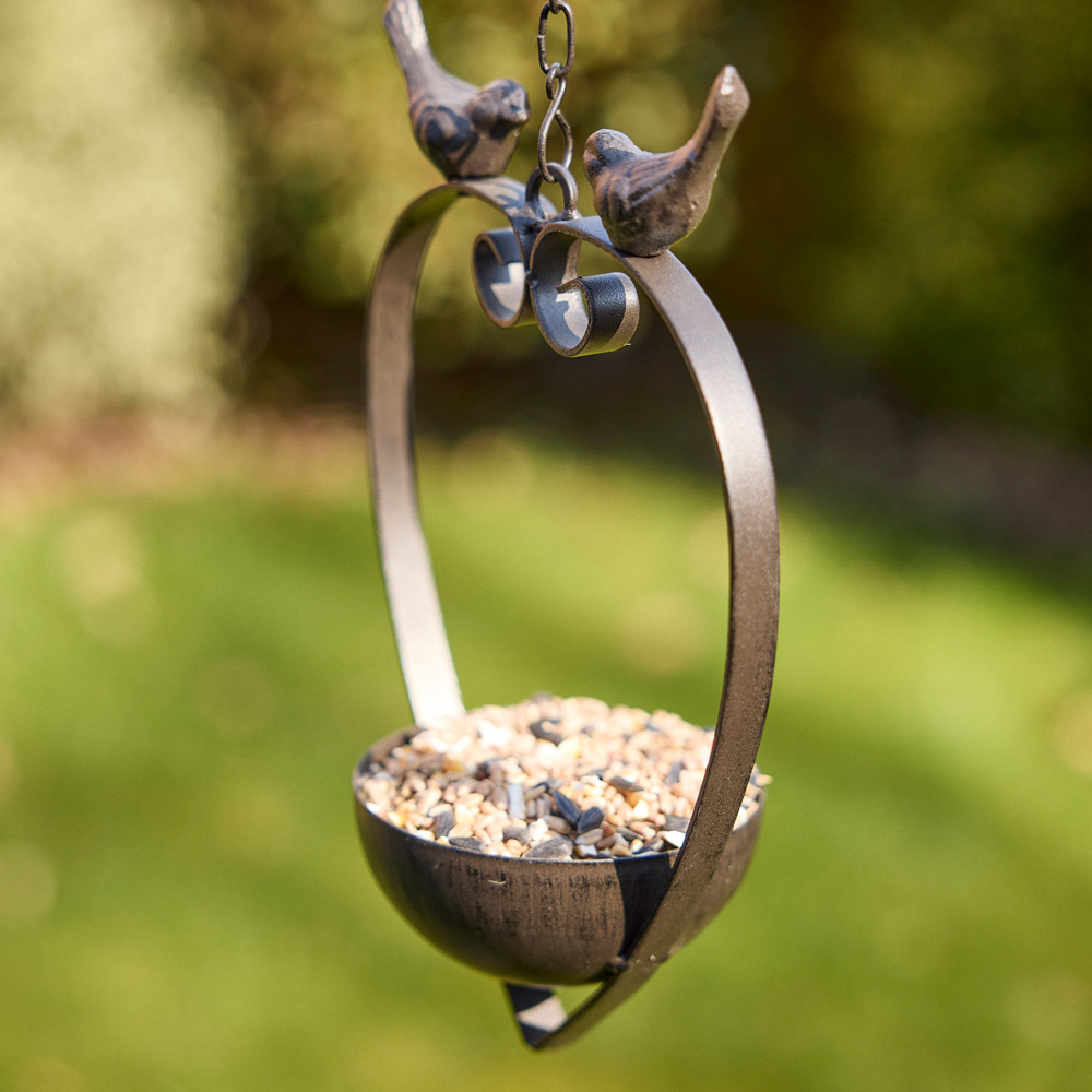 Dibor Antique Brown Iron Heart Shaped Hanging Bird Feeder Dish Image 5
