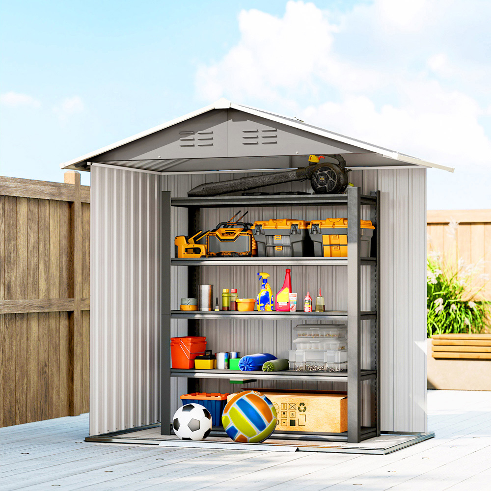 Outsunny 6 x 3.2ft Light Grey Galvanised Steel Garden Storage Shed Image 4