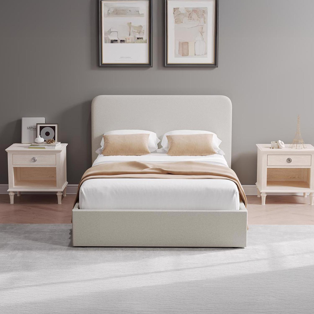 FWStyle King Size Beige Linen Upholstered Lift-Up Ottoman Bed Frame Image 8