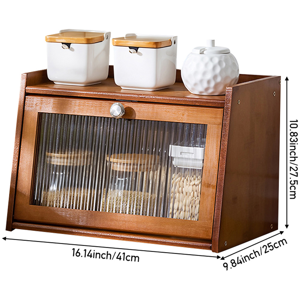 Living and Home Single Door Single Shelf Brown Bamboo Bread Storage Cabinet Image 4