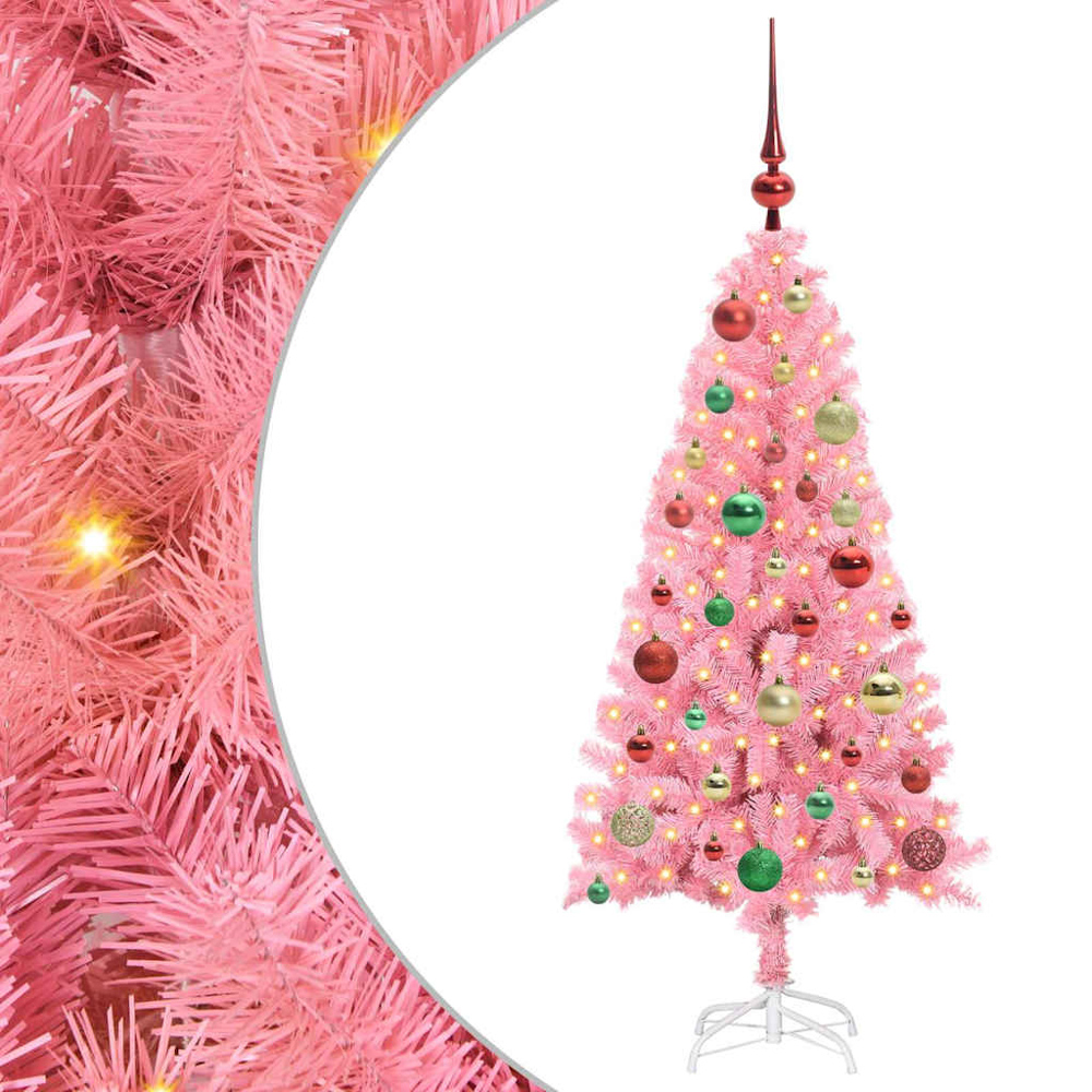 vidaXL Pre-Lit Multicolour Bauble Pink Artificial Christmas Tree 5ft Image 5
