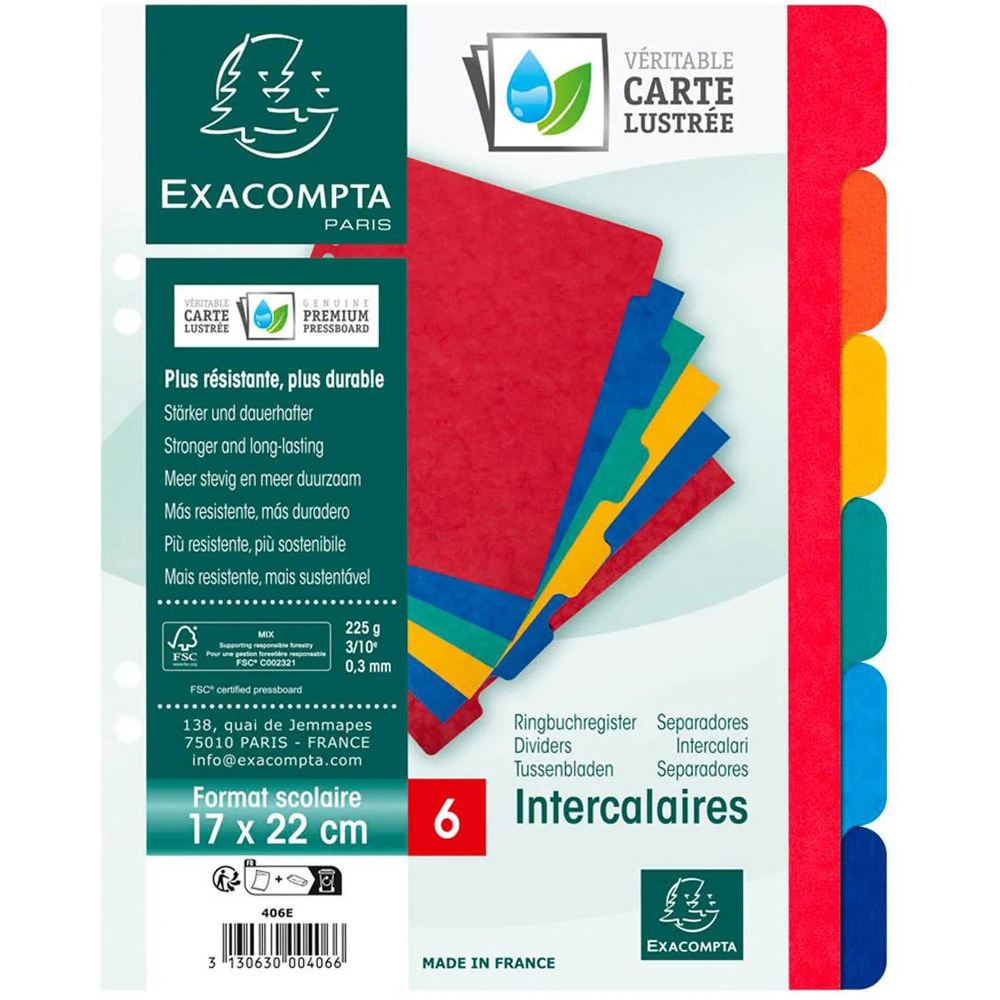 Exacompta 6 Section Assorted Colour Pressboard Lightweight Divider 20 Pack Image 3