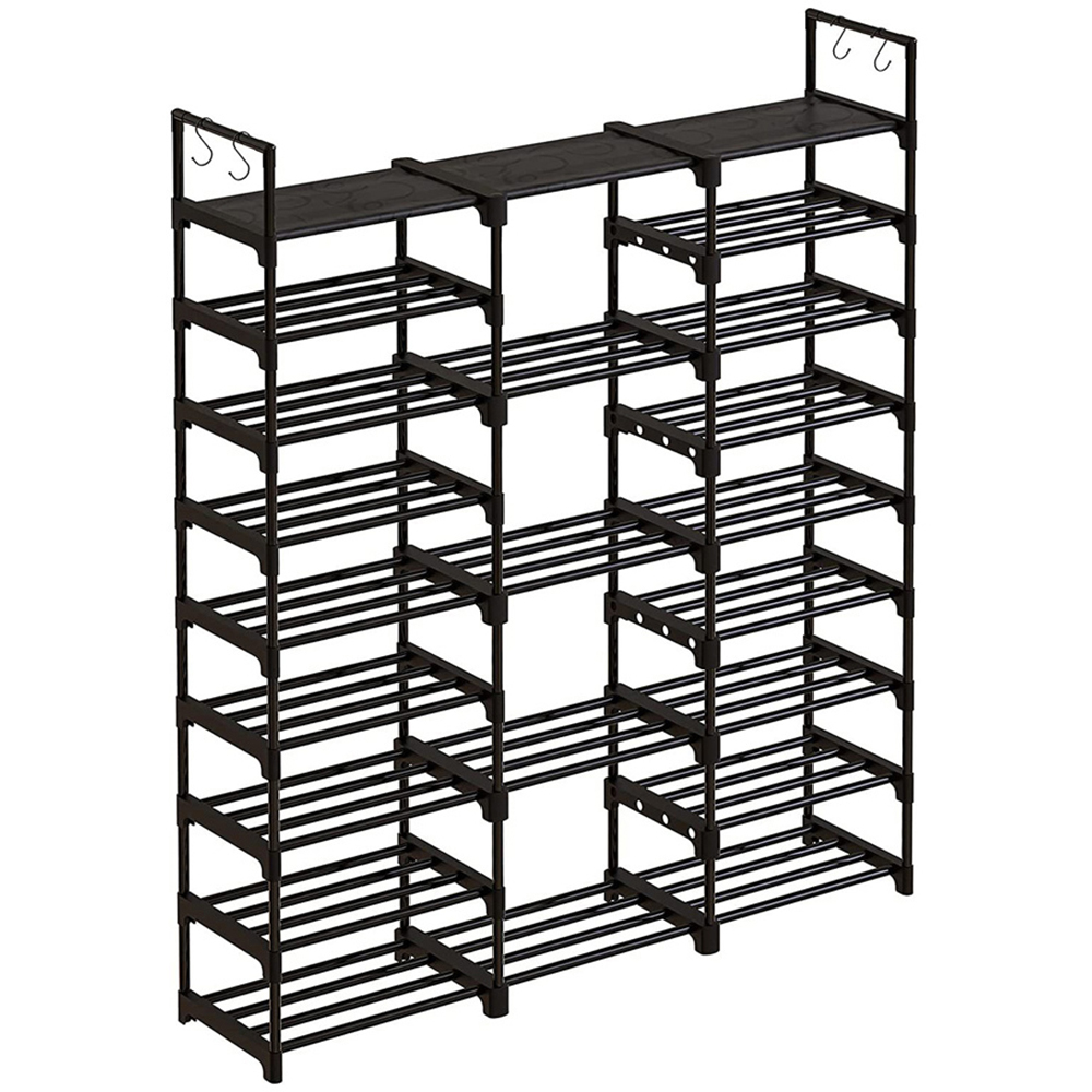 H&O Direct 9 Tier Black Open Shoe Rack Image 1