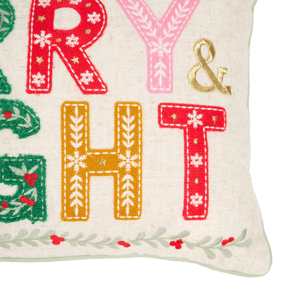 Merry and Bright Embroidered Cushion Image 2