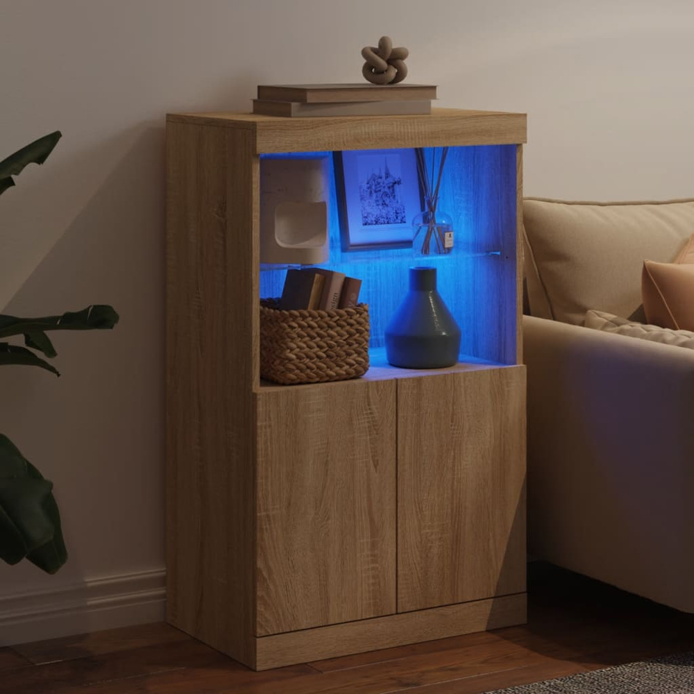 vidaXL 2 Door 2 Shelf Sonoma Oak Sideboard with LED Lights Image 9