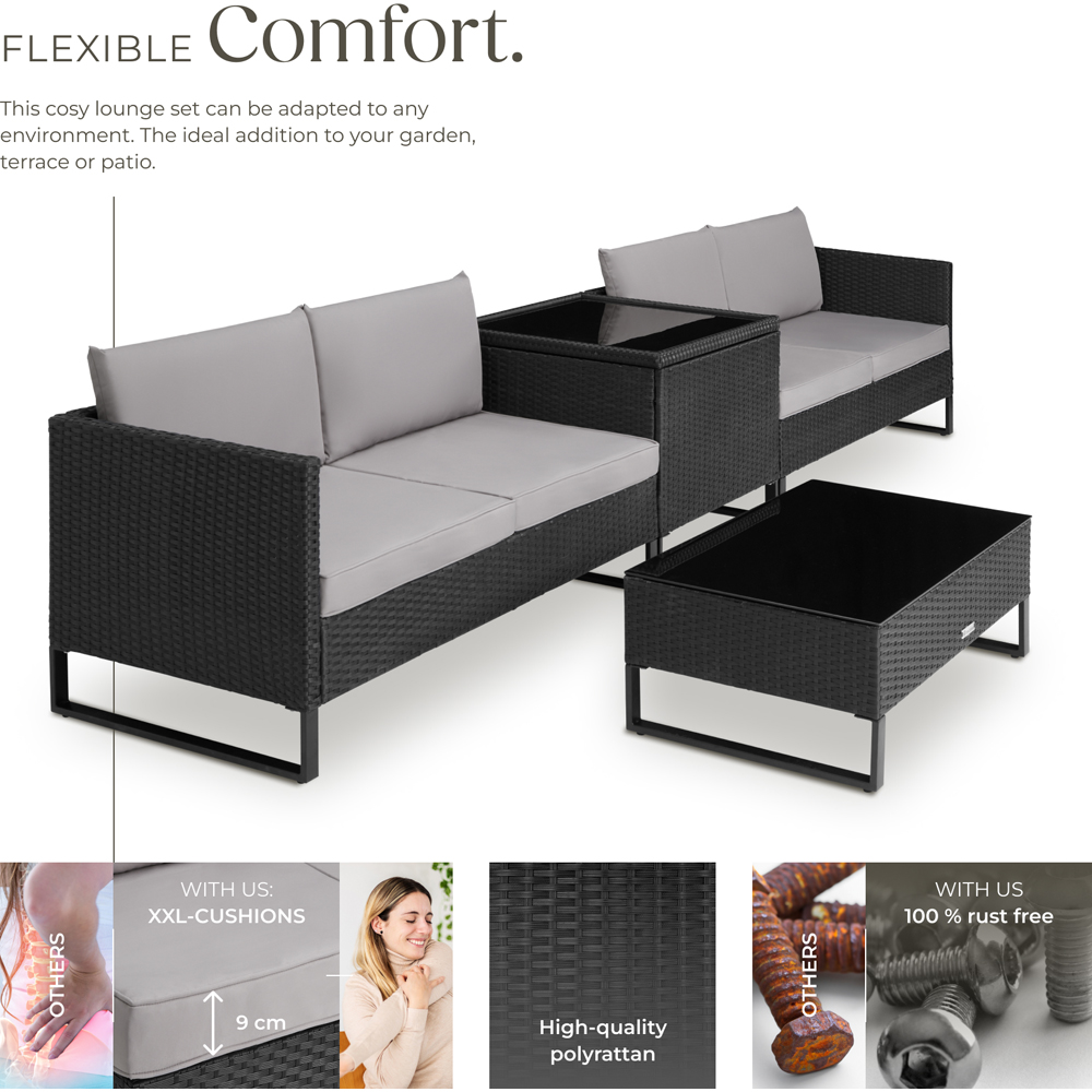 tectake Ostuni 4 Seater Black Rattan Garden Lounge Set with Storage Box Image 3