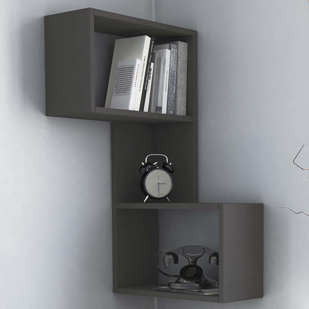 Decortie Part 3 Shelf Anthracite Wall Mounted Corner Shelf Image 1