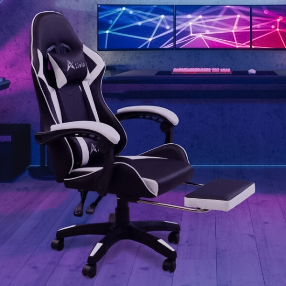 Alivio White Reclining Gaming Chair with Footrest and Massager Image 1