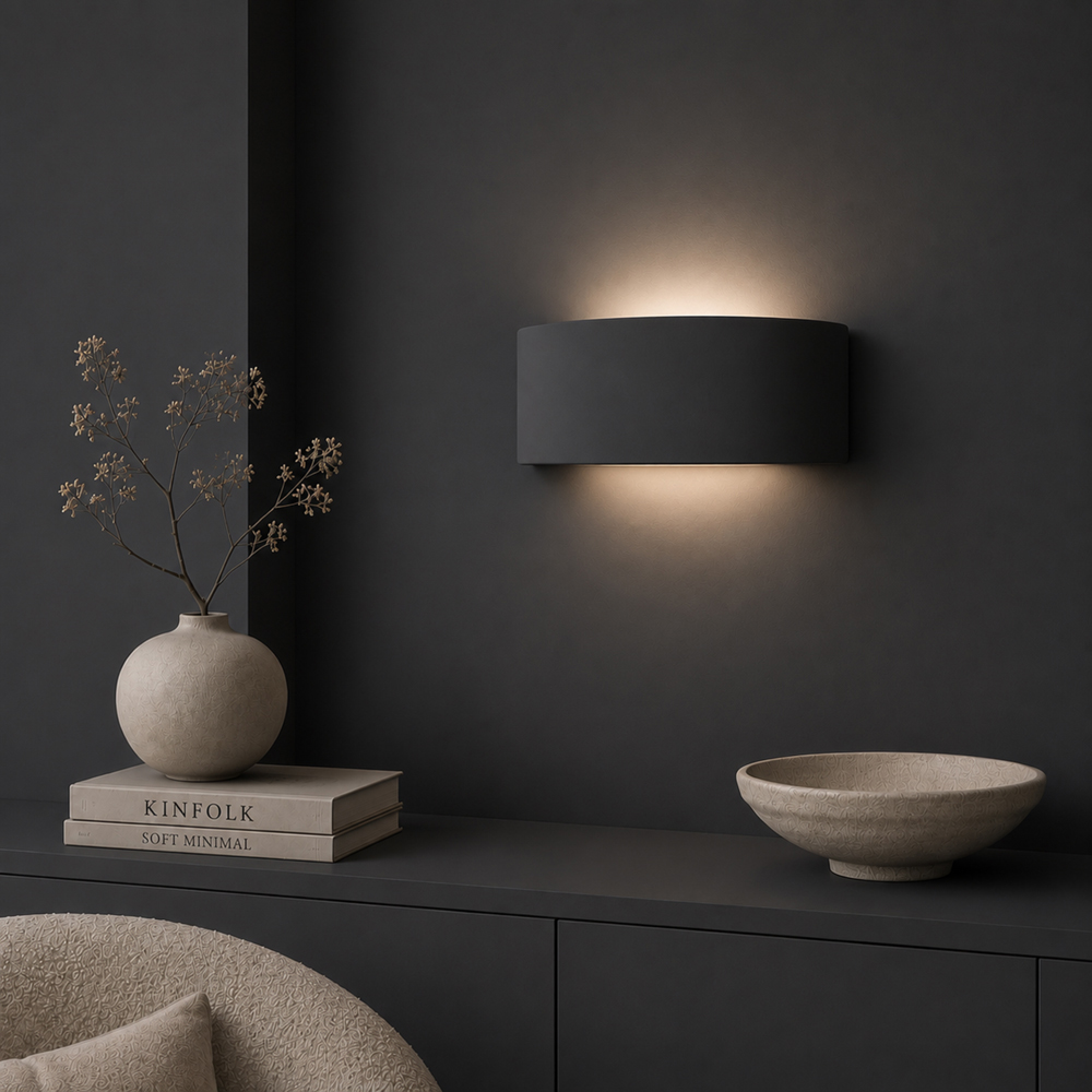 ValueLights Vincent Navy Curved Ceramic LED Flush Wall Light with Bulb Image 4