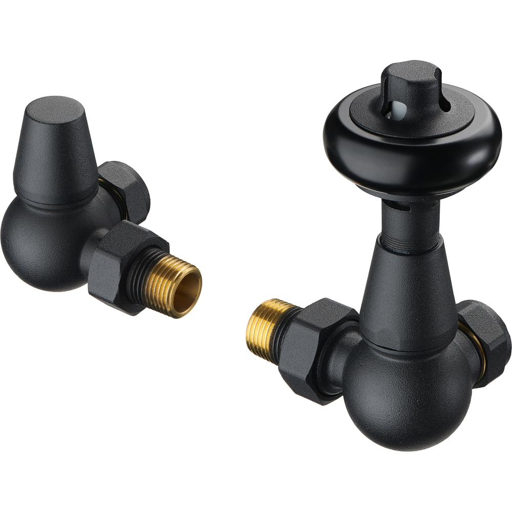 Terma Traditional Matt Black 3 Axis Thermostatic Radiator Valve and Lockshield Set Image 2