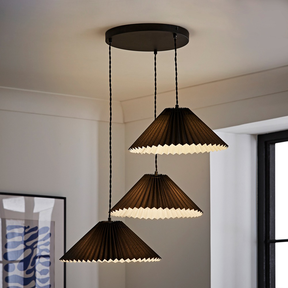 ValueLights Akira 3 Way Black Pleated LED Ceiling Pendant Light Image 6