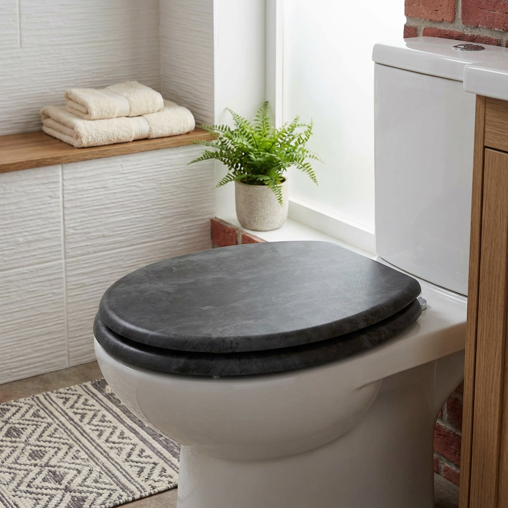 Grey Marble Effect Toilet Seat Image 7
