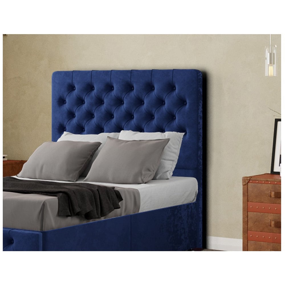 Eleganza Mary Chesterfield Single Navy Plush Floor Standing Headboard Image 4