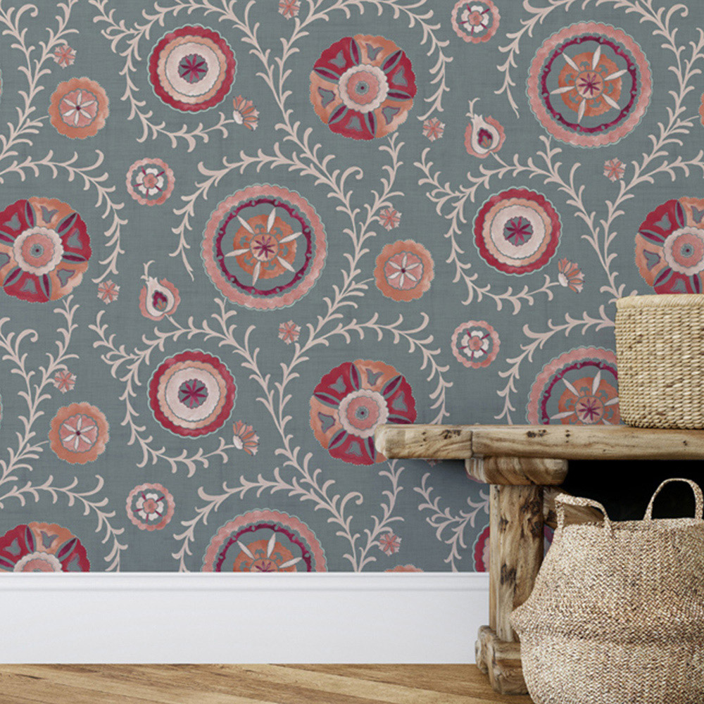 Esselle Home Nahlia Trail Spice and Blue Wallpaper Image 3