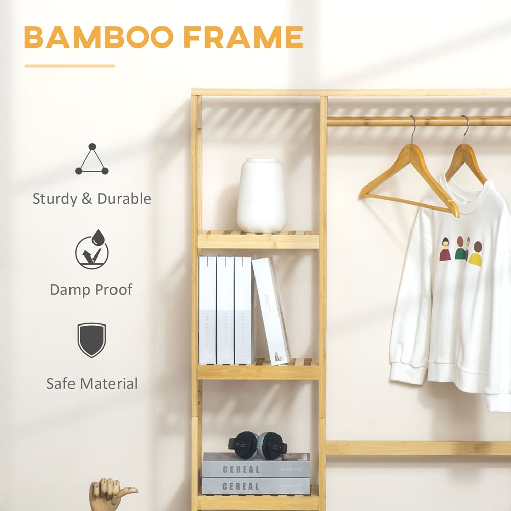 Portland Natural Bamboo Clothing Rack with Shelf Image 5