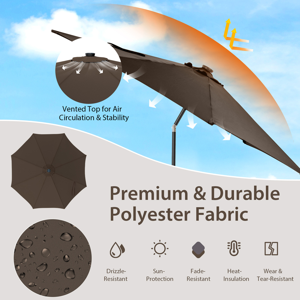 Costway Tan Crank Handle Tilting Parasol with 112 Solar Powered LEDs 3m Image 4