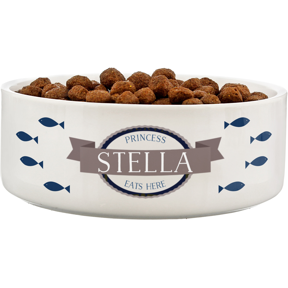 Personalised Memento Blue Fish Medium White Pet Bowl 14cm Image 1