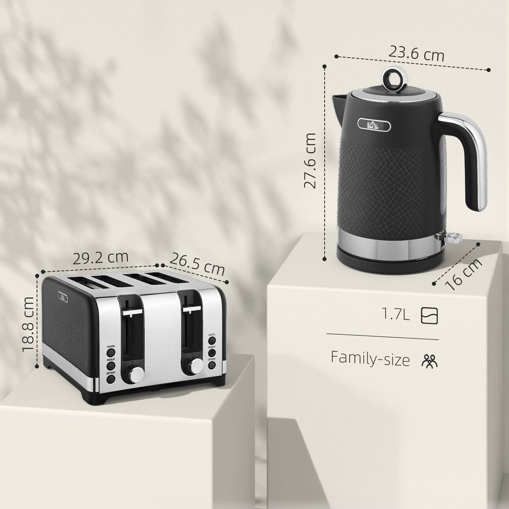 HOMCOM 800-288V70BK Black 1.7L Kettle and 4 Slice Toaster Set with Rapid Boil 3000W Image 9