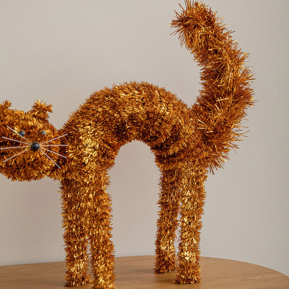 Samuel Alexander Orange Tinsel Standing Scaredy Cat Halloween Decoration 42cm Image 6