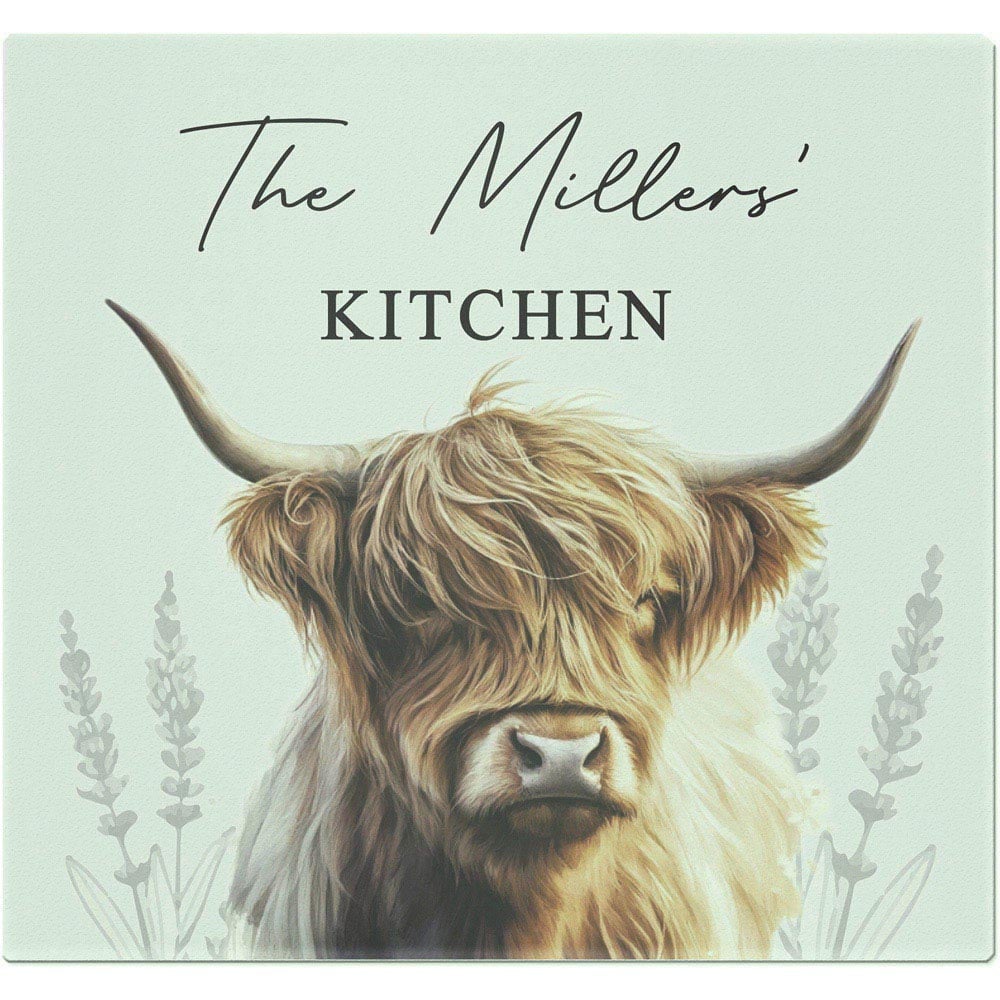 Personalised Memento Personalised Highland Cow Glass Chopping Board Image 1