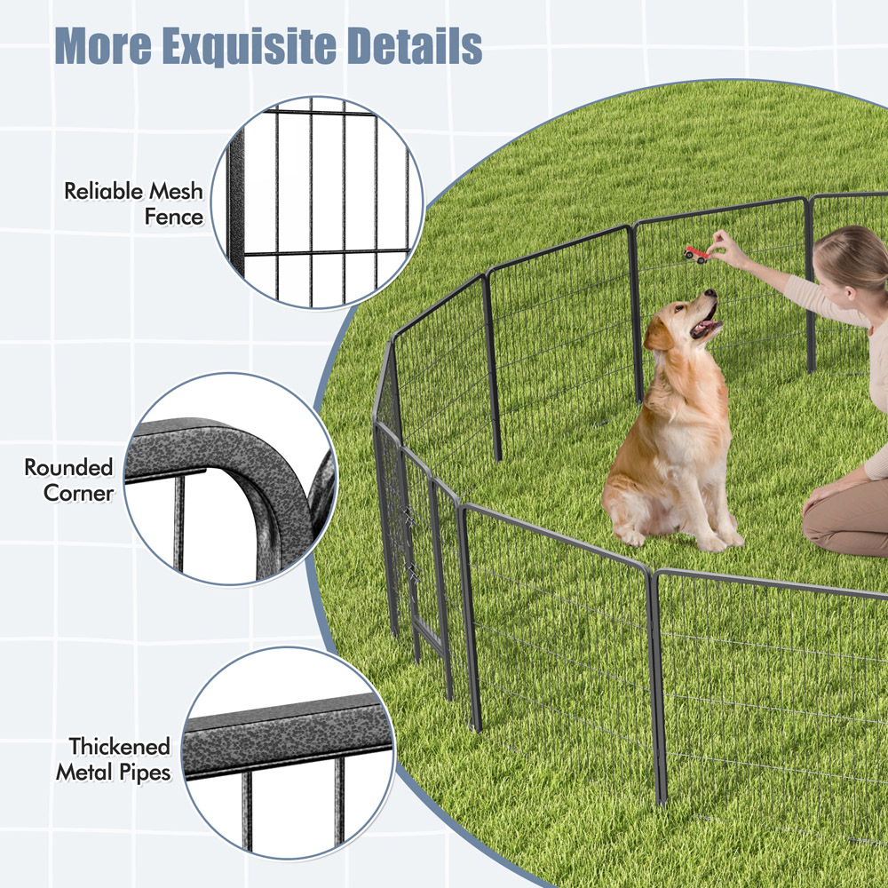 Costway Black 16 Panel 80cm Height Pen Fence with Lock and Door Image 7