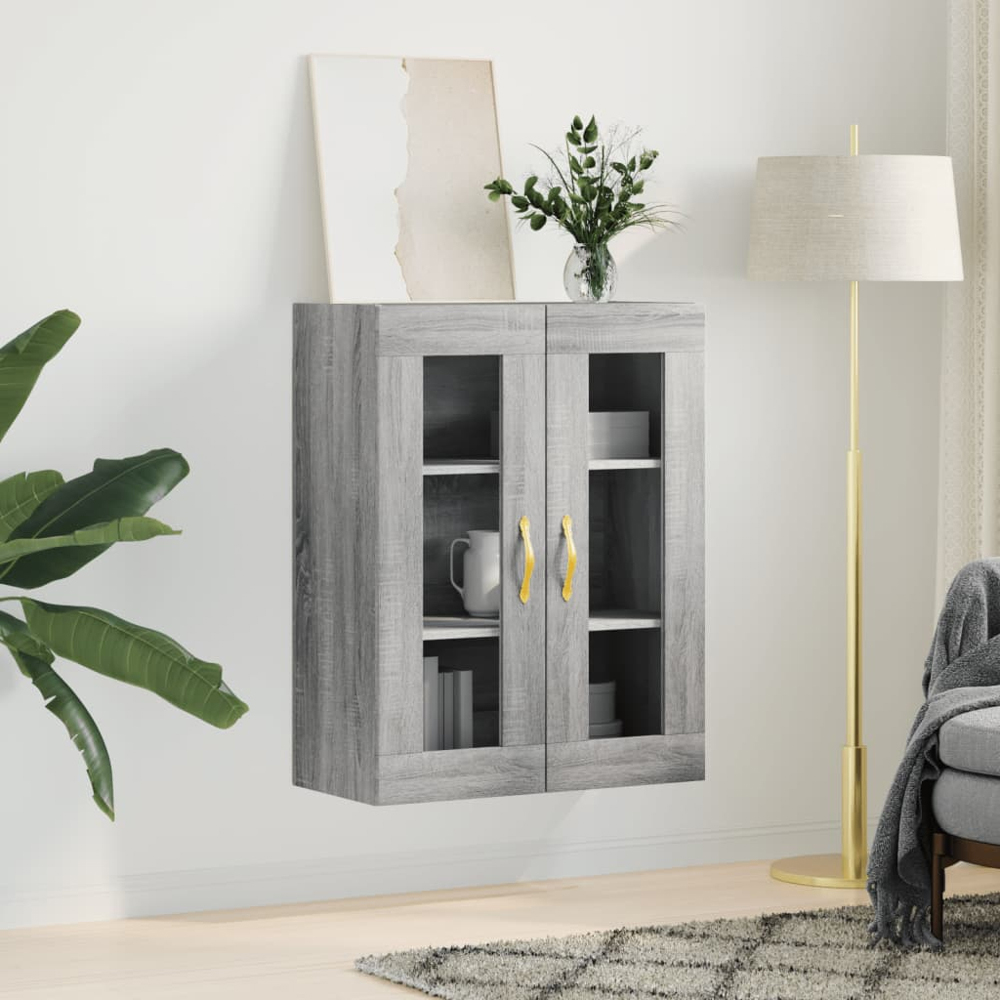 vidaXL 2 Glass Door Grey Sonoma Wall Mounted Large Cabinet Image 3