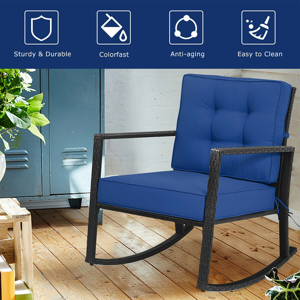 Costway Navy Rattan Rocking Chair Image 5