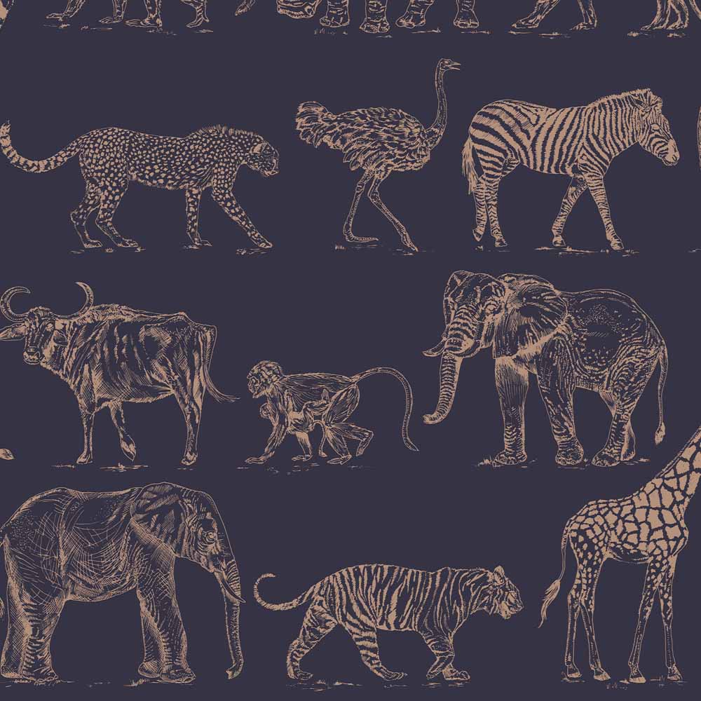 Boutique Safari Midnight Navy Animal Wallpaper Image 1