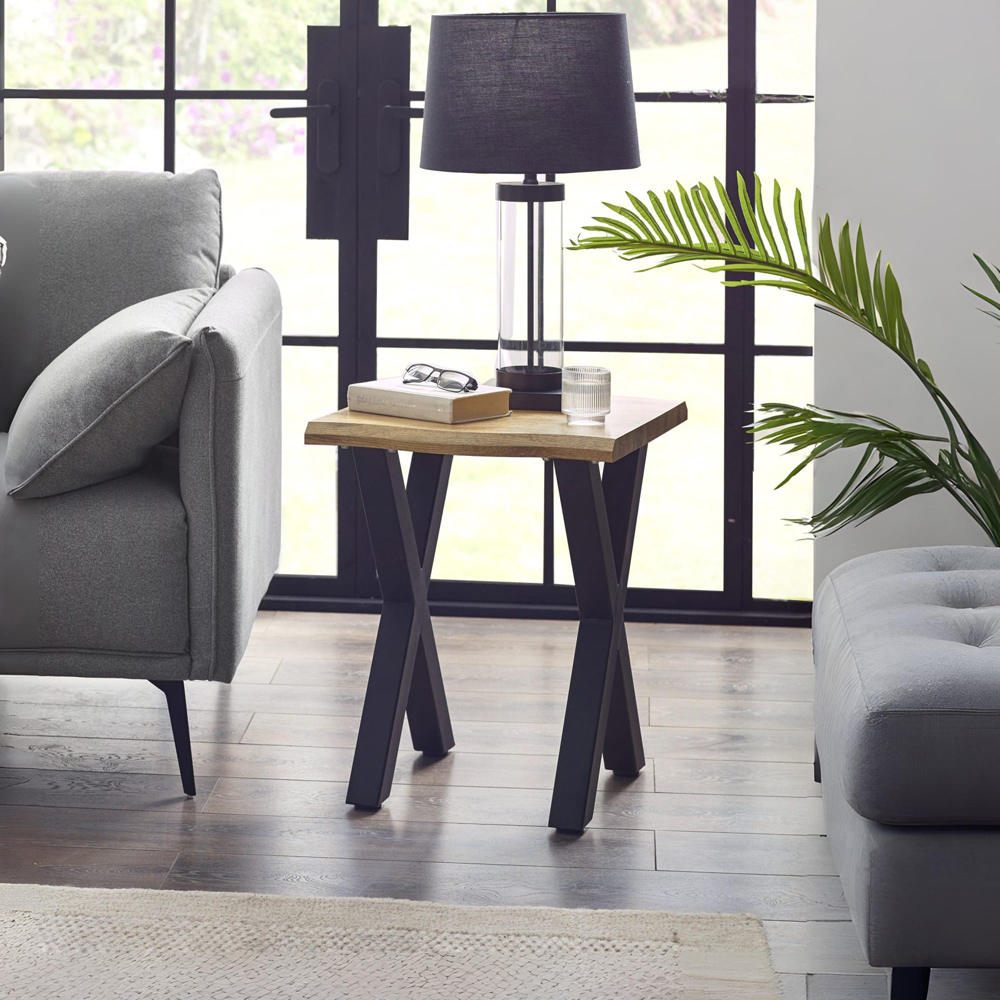 Julian Bowen Harvey Oak Effect Matt Black Steel Lamp Table Image 7