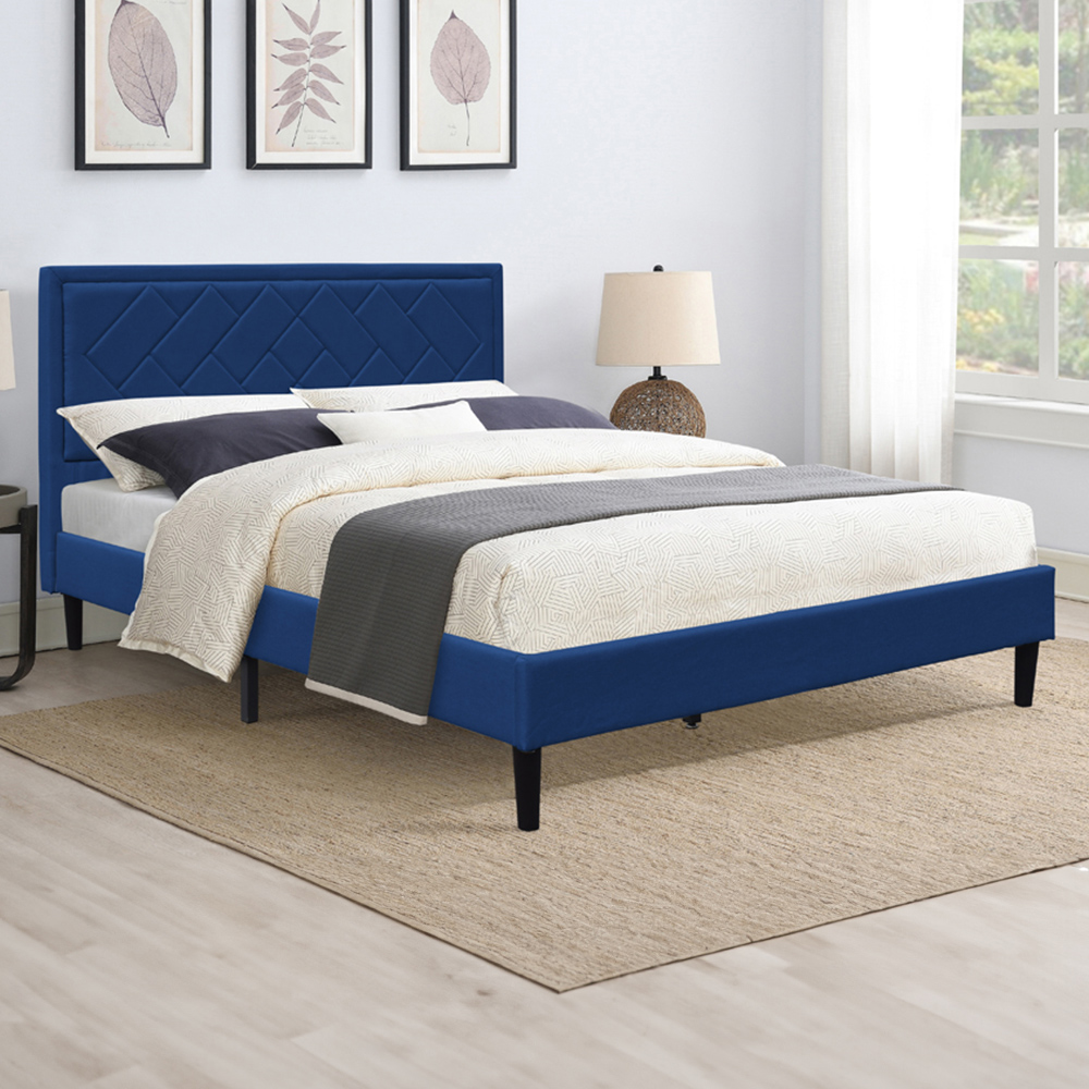 Brooklyn Double Blue Padded Headboard Bed Frame Image 1