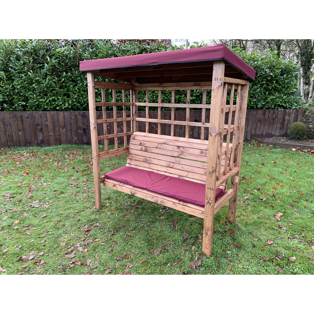 Charles Taylor Bramham 3 Seater Wooden Arbour with Burgundy Canopy Image 8