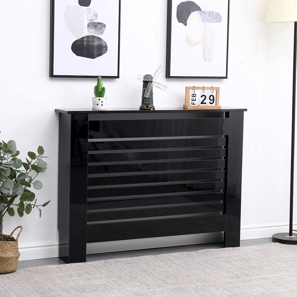 Portland Horizontal Slat High Gloss Black Radiator Cover Medium Image 2