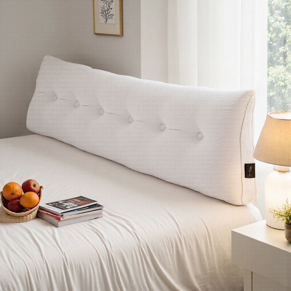 Living and Home Beige Corduroy Wedge Headboard Pillow with Side Pocket 180 x 50cm Image 7