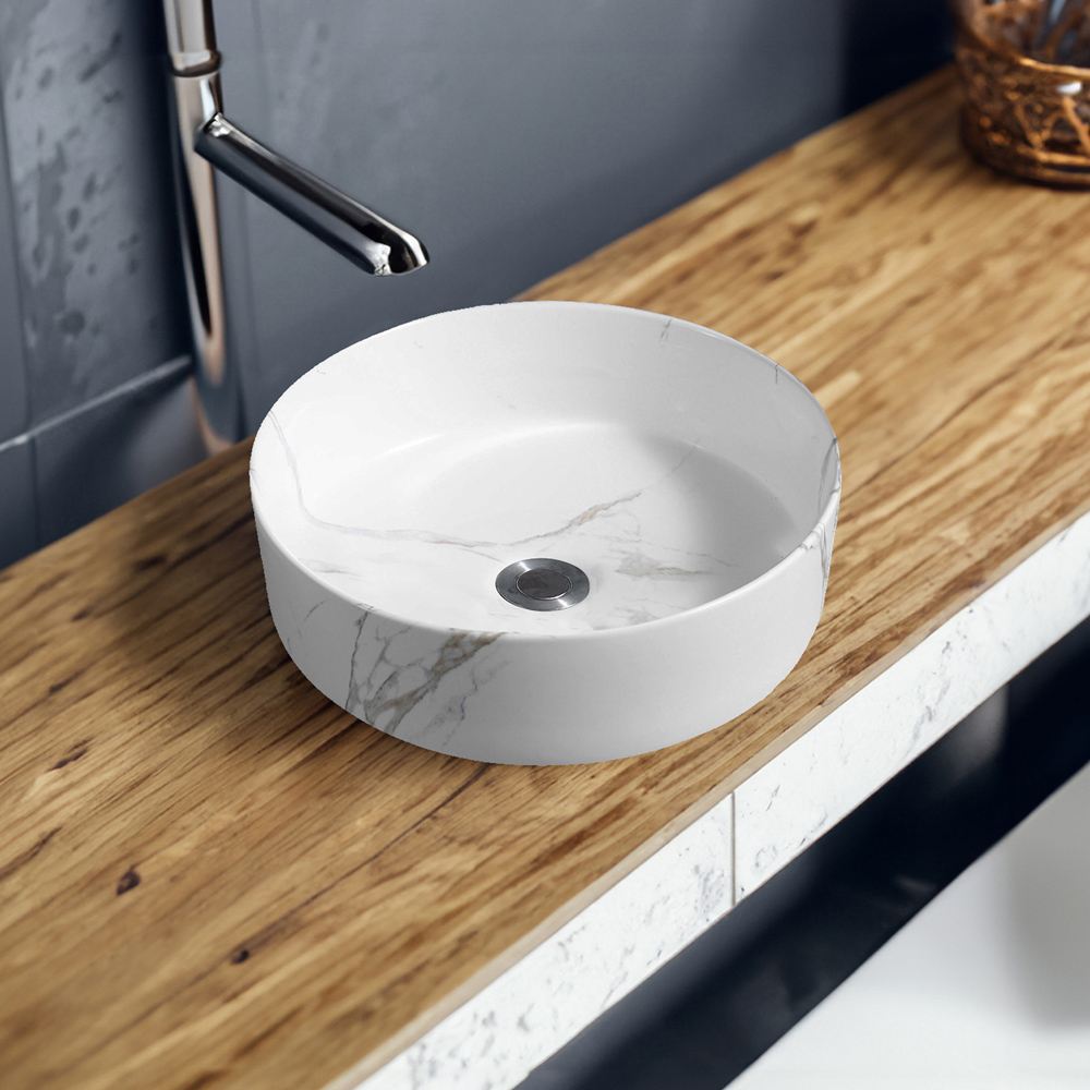 Limoge Marble Effect Vertical Thin Edge Round Countertop Basin 360mm Image 2
