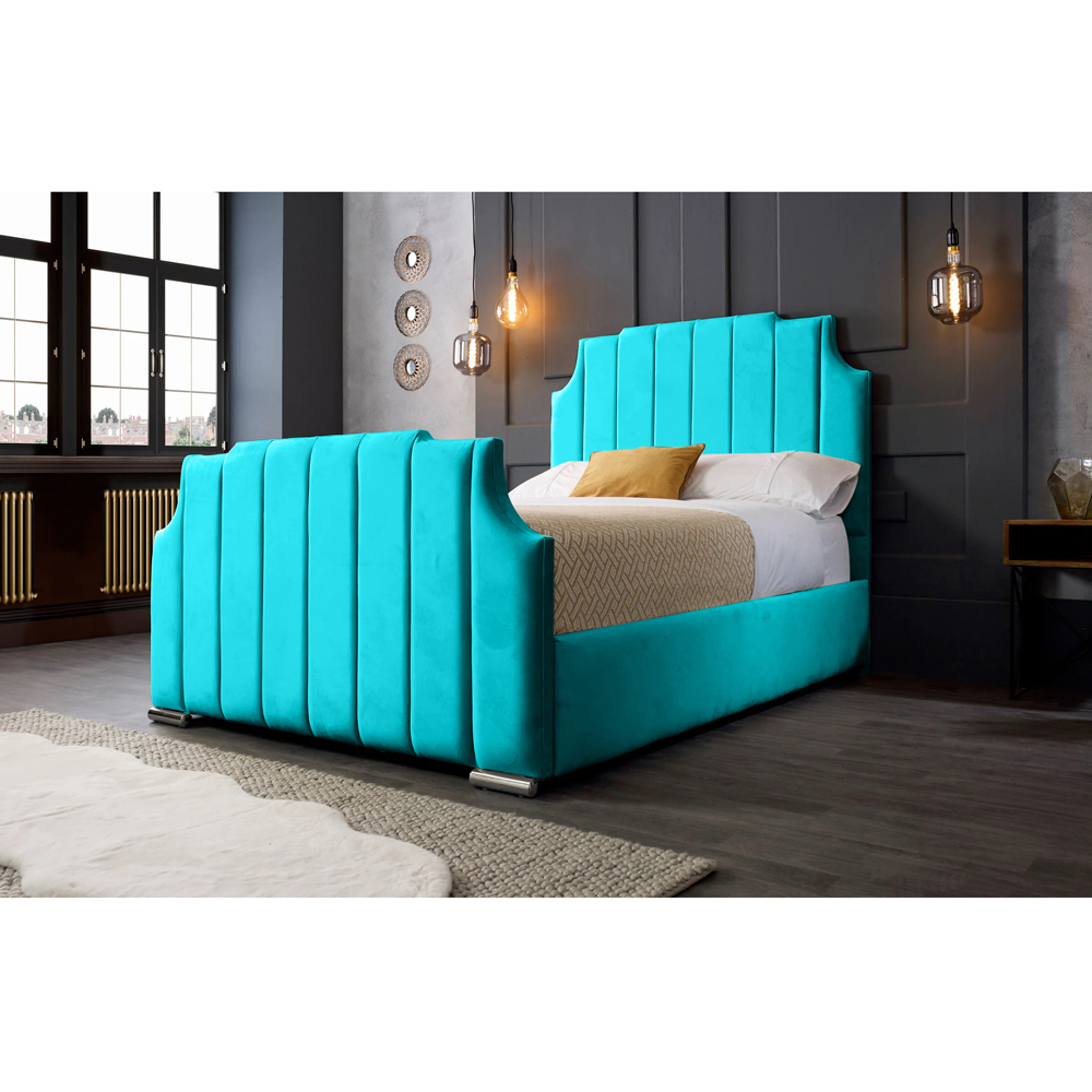 Eleganza Home Nelson King Size Teal Plush Velvet Bed Frame with Headboard Image 3