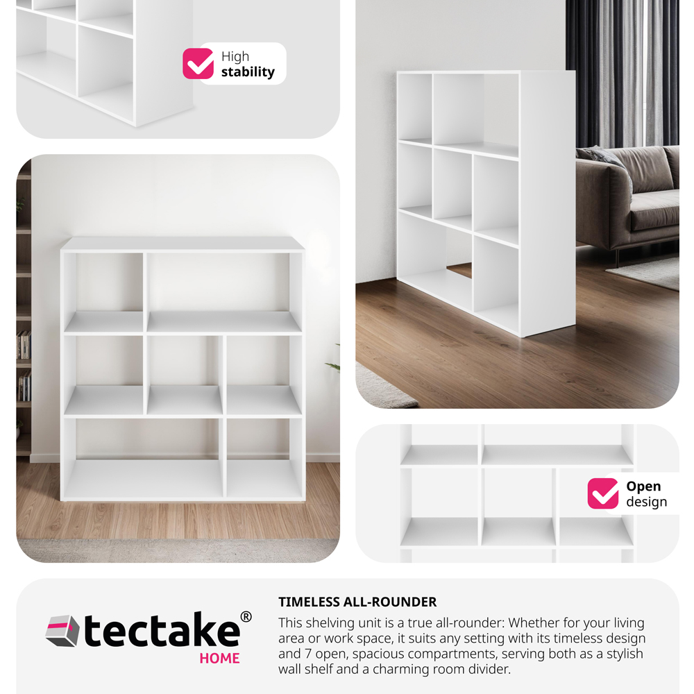 tectake Tartu 7 Shelf White Bookshelf Image 3