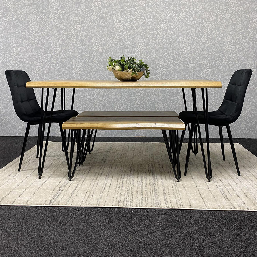 Kosy Koala 6 Seater Velvet Wooden Dining Set with Bench Black Image 1